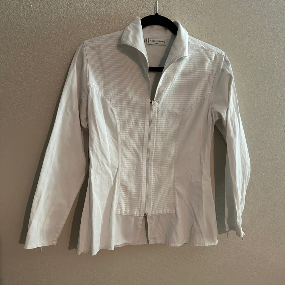 Anne Fontaine White Pleated Textured Blouse